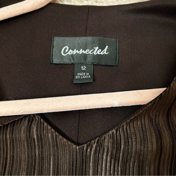 Connected Apparel Chocolate Brown 3/4 Sleeve Micro Pleat Midi Dress Size 12 Tier - Picture 3 of 10